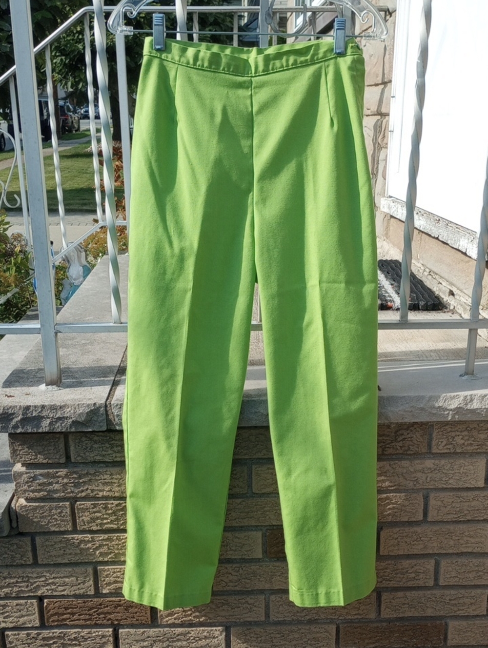 Vintage Retro Colorful Bright Lime Green Chartreuse Cotton Pants, Sz 11/12